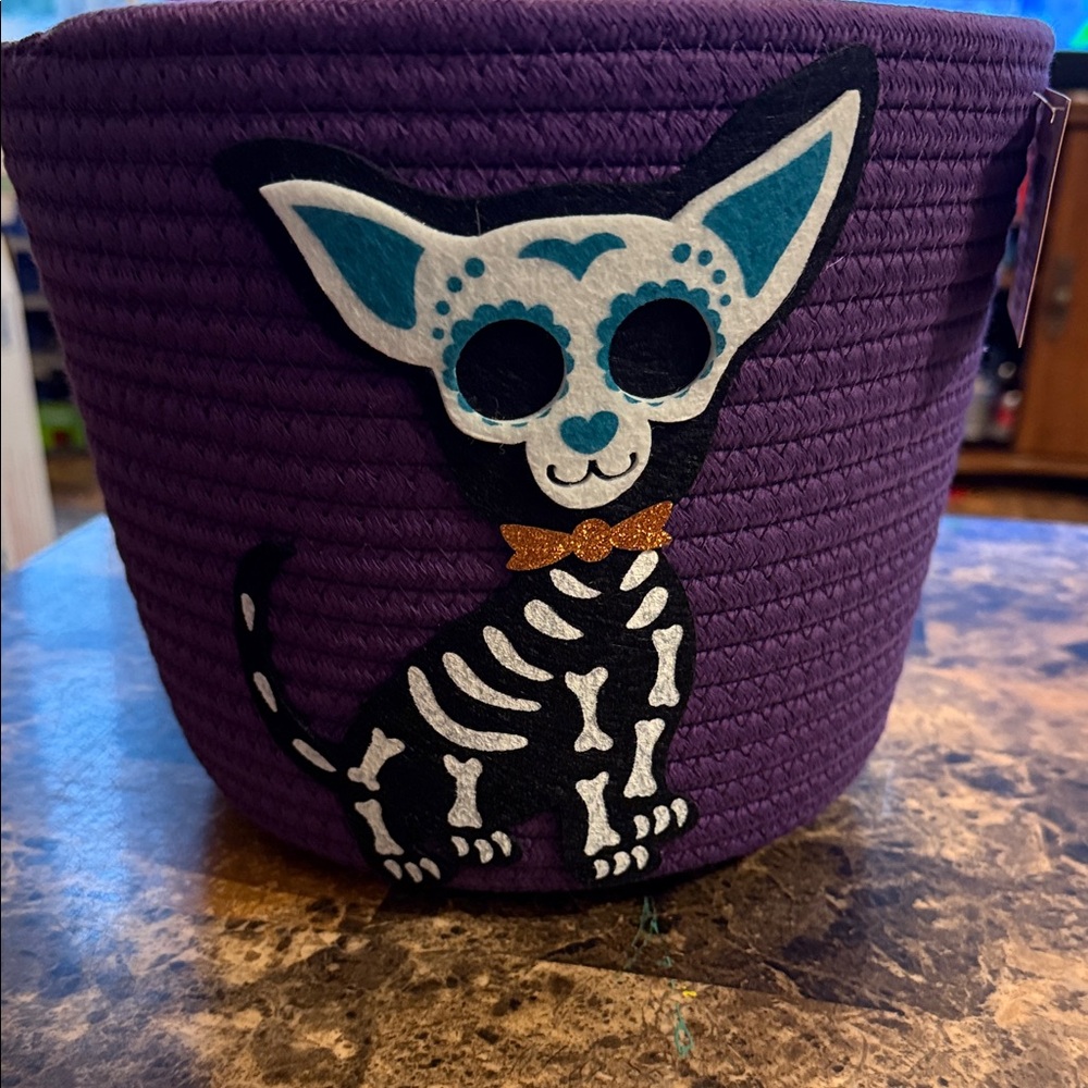Purple Skeleton Cat Storage Basket